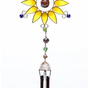 Copper Windchimes Sunflower Design with Glass Bead