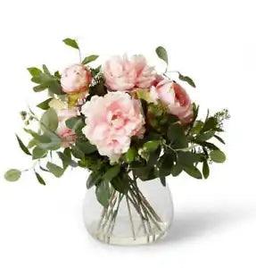 Elme Living 46cm Plastic Peony Mix in Allira Vase Artifical Faux Flower Pink