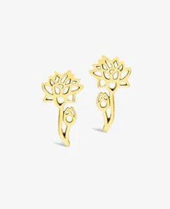 Feb Birth Flower Water Lily Stud Earrings 14K Yellow Gold Plated Sterling Silver