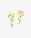 Feb Birth Flower Water Lily Stud Earrings 14K Yellow Gold Plated Sterling Silver