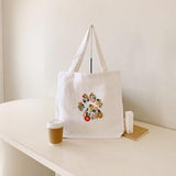 Double Sided Linen Tote Bag, Hand Embroidery, Puppy Paw Petal Sunflower Embroidery Bag