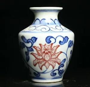 9CM Old China White Blue Porcelain Peony Flower Zun Wine Vase Bottle Vase