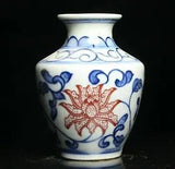 9CM Old China White Blue Porcelain Peony Flower Zun Wine Vase Bottle Vase