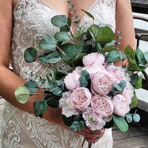 Blush Bridal bouquet with peonies,boho wedding bouquet,bridesmaid bouquet,blush pink wedding bouquets with eucalyptus,artificial bouquet