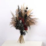 Black burgundy pampas grass bouquet, gothic wedding bouquet with hydrangea, lunaria stems, burgundy roses and black feather,burgundy bouquet