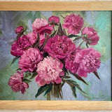 Bouquet of peonies Original Oil Painting Shades of pink Bright and light pink peonies Peony flowers White pink green
