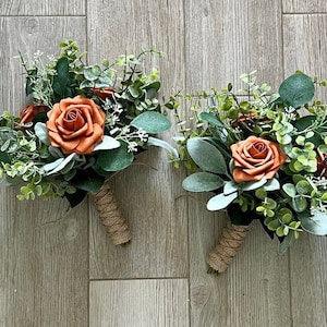 Boho rust terracotta rose greenery bridesmaid bouquet burnt orange terracotta eucalyptus fall bridal bouquet autumn wedding flowers