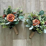 Boho rust terracotta rose greenery bridesmaid bouquet burnt orange terracotta eucalyptus fall bridal bouquet autumn wedding flowers