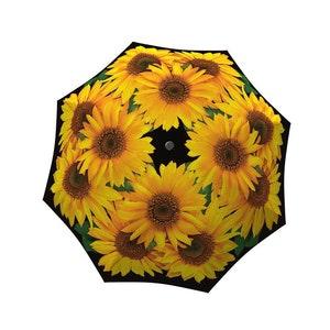 Sunflowers Umbrella - Unique Colourful Large Canopy Fashion Windproof Art Umbrella in Stylish Gift Box - Automatic, Folding Yellow Umbrella