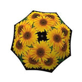 Sunflowers Umbrella - Unique Colourful Large Canopy Fashion Windproof Art Umbrella in Stylish Gift Box - Automatic, Folding Yellow Umbrella