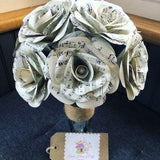 Paper Roses musical note themed x10 + bottle vase made from vintage sheet music pages. centrepiece, gift ideas, wedding, shabby chic
