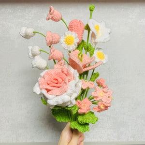 Crochet flowers tulip flower Calla Lily Thai rose Daisy forget me not ornaments cute A bunch of flower Anniversary bouquet Gift for her