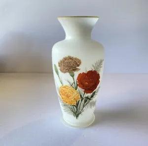 Vintage Frosted Satin Glass Vase With Carnations