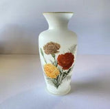 Vintage Frosted Satin Glass Vase With Carnations