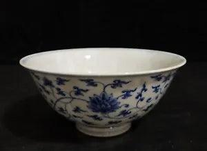 5.9" Antique Porcelain ming dynasty chenghua mark Blue white peony flower Bowl