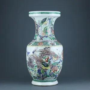 16.9" Antique dynasty Porcelain kangxi mark famille rose peony flower bird vase