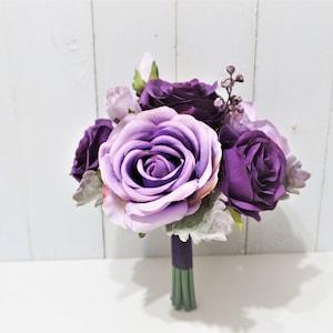 Shades of Purple Maid of Honour Bouquet, Plum Bridesmaid Bouquet, Purple Wedding Bouquet, Plum Rose Bridal Bouquet