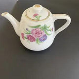 mini teapot 4 inch tall UCASCO China , white w/ carnation flowers