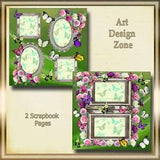 Butterflies & Flowers Scrapbook Pages with Pinks - Greens - Carnations