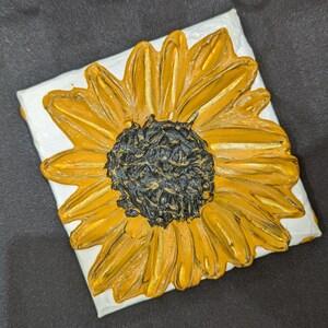 5 x 5 Chunky Acrylic on Canvas Textured Sunflower Painting Gold Accent