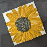 5 x 5 Chunky Acrylic on Canvas Textured Sunflower Painting Gold Accent
