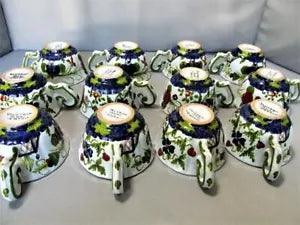 12 BOTTEGA GATTI FAENZA SIGNED GARAFANO BLUE CARNATION EXPRESSO CUPS ITALY CS175