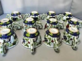 12 BOTTEGA GATTI FAENZA SIGNED GARAFANO BLUE CARNATION EXPRESSO CUPS ITALY CS175