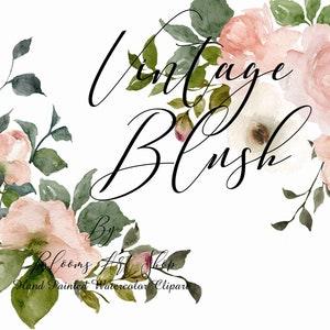 Watercolor Blush Pink Rose Bouquets Vintage Peonies Rose Wedding Bouquet DIY Invitation Clip Art. WC336