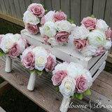 Dusty Rose and Ivory Wedding Bouquet, Ballet pink  Wedding Flowers, Bridesmaid Bouquets, Corsage, bridal Flower Package