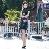 Chinese Cheongsam Cheong-Sam Qipao Dress w Peony Flower -fast ship from IL USA