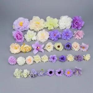 37Pcs Artificial Silk Flower Heads Combo DIY Crown Hat Hairpieces Corsage Decor