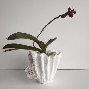 Personalized orchid planter. White contemporary vase. Large handmade ceramic vase.