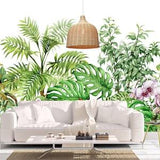 Drawn Flowers Leaves Tropical Plants Wallpaper Watercolor Exotic Green Foliage Pink Orchid Photo Wallpaper Premium Quality Large Wall Murals