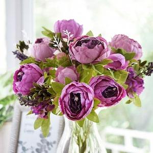 FiveSeasonStuff Purple Silk Peonies Artificial Flower Bouquet