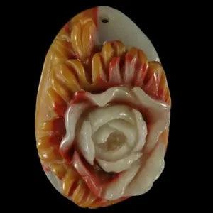 BE09916# Hand Carved Unique Peony Flower Multi-color Jade Pendant Bead Gemstone
