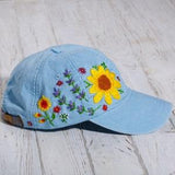 Sunflower hat, hand embroidered custom dad hat with sunflowers, wildflowers and lavender, baseball cap for mother's day gift