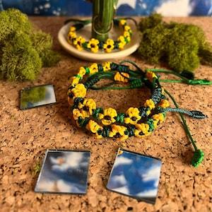 Unisex Handmade Woven Adjustable Floral Sunflower Friendship Bracelet