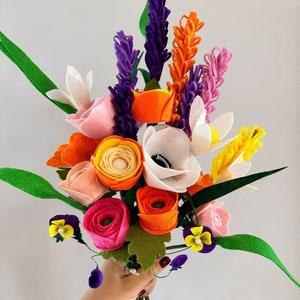 DIY felt flower bouquet kit- Felt flower bouquet for Mother's day, Ranunculus, Roses, Pansies, Anemone, Lilies, Lavenders, pansies etc.