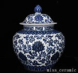 15.7" Chinese Porcelain ming dynasty xuande mark Blue white peony flower Jar pot
