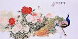 ORIENTAL ASIAN ART CHINESE FAMOUS WATERCOLOR PAINTING-Peony flower&Peacock birds