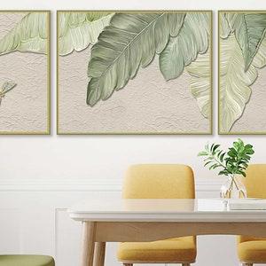 Pure hand-painted green plants and leaves oil painting indoor texture with frame oil painting on canvas living room wall hanging painting