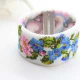 Two sided Beaded Bracelet - "SPRING EXPLOSION" - Two in One Statement Bracelet - Forget-Me-Not -  Alaska??s State Flower - Reversible
