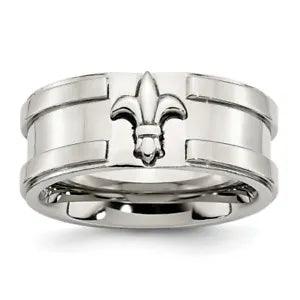 Stainless Steel Fleur De Lis Flower 10mm Wedding Band Ring