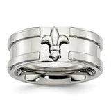 Stainless Steel Fleur De Lis Flower 10mm Wedding Band Ring