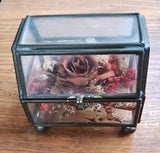 Vintage Dried Flower Arrangement Gift box in stained clear glass