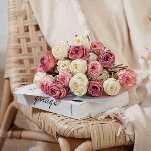 Rustic Dried Flowers Bouquet 12'' Tall, Artificial Silk Rose, Small Flower Bouquet for Home Decoration, Table Centerpiece, Autumn Decoration