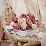 Rustic Dried Flowers Bouquet 12'' Tall, Artificial Silk Rose, Small Flower Bouquet for Home Decoration, Table Centerpiece, Autumn Decoration