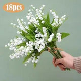 18Pcs Artificial Flower White Lily Fake Plants UV Resistant Shrubs Home Decor