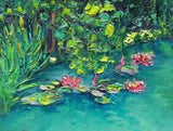Water lilies in the pond original oil painting water landscape.No frame.7,5x5,5"