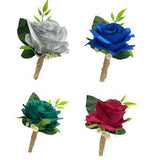 Boutonniere -classic handcrafted big rose real touch baby's breath pin included pick rose color